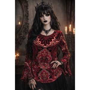 VTG Y2K Top Womens L Burnout Velvet Fairy Grunge Whimsigoth Bell Flowy Sleeve